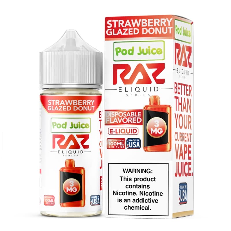 Strawberry Glazed Donut Pod Juice RAZ Disposable Collab E-juice 100ml (Freebase)
