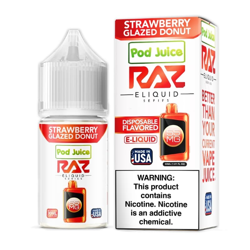 Strawberry Glazed Donut Pod Juice RAZ Disposable Collab Nic Salt E-juice 30ml
