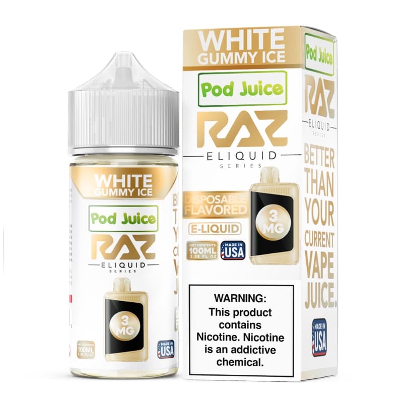 White Gummy Ice Pod Juice RAZ Disposable Collab E-juice 100ml (Freebase)