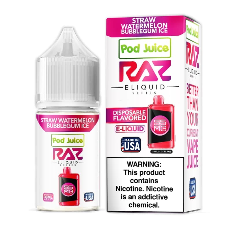Strawberry Watermelon Bubblegum Ice Pod Juice RAZ Disposable Collab Nic Salt E-juice 30ml