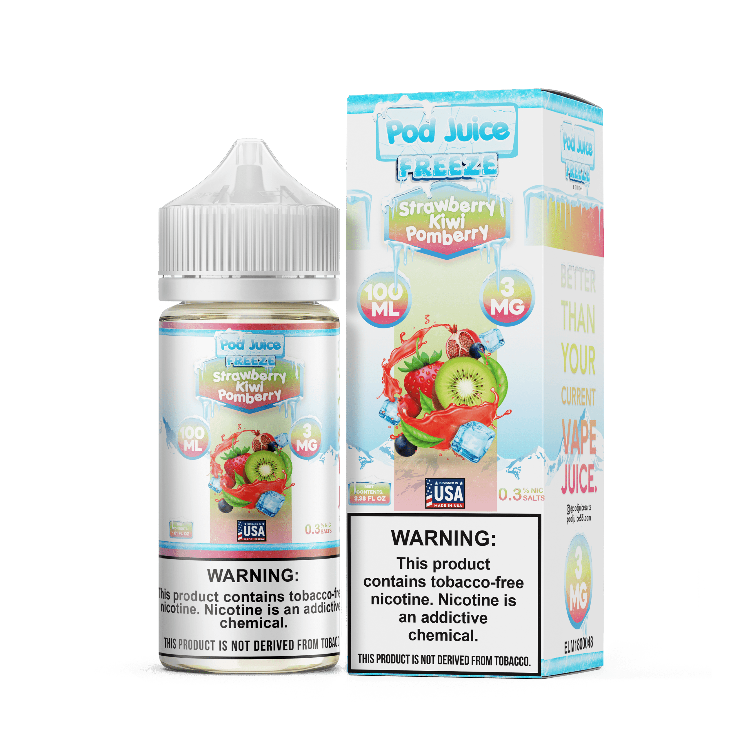Pod Juice Freeze Strawberry Kiwi Pomberry TF 100ml Vape Juice